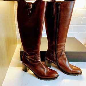 DUNE BROWN LEATHER KNEE HIGH BOOTS WOMEN'S SIZE 9